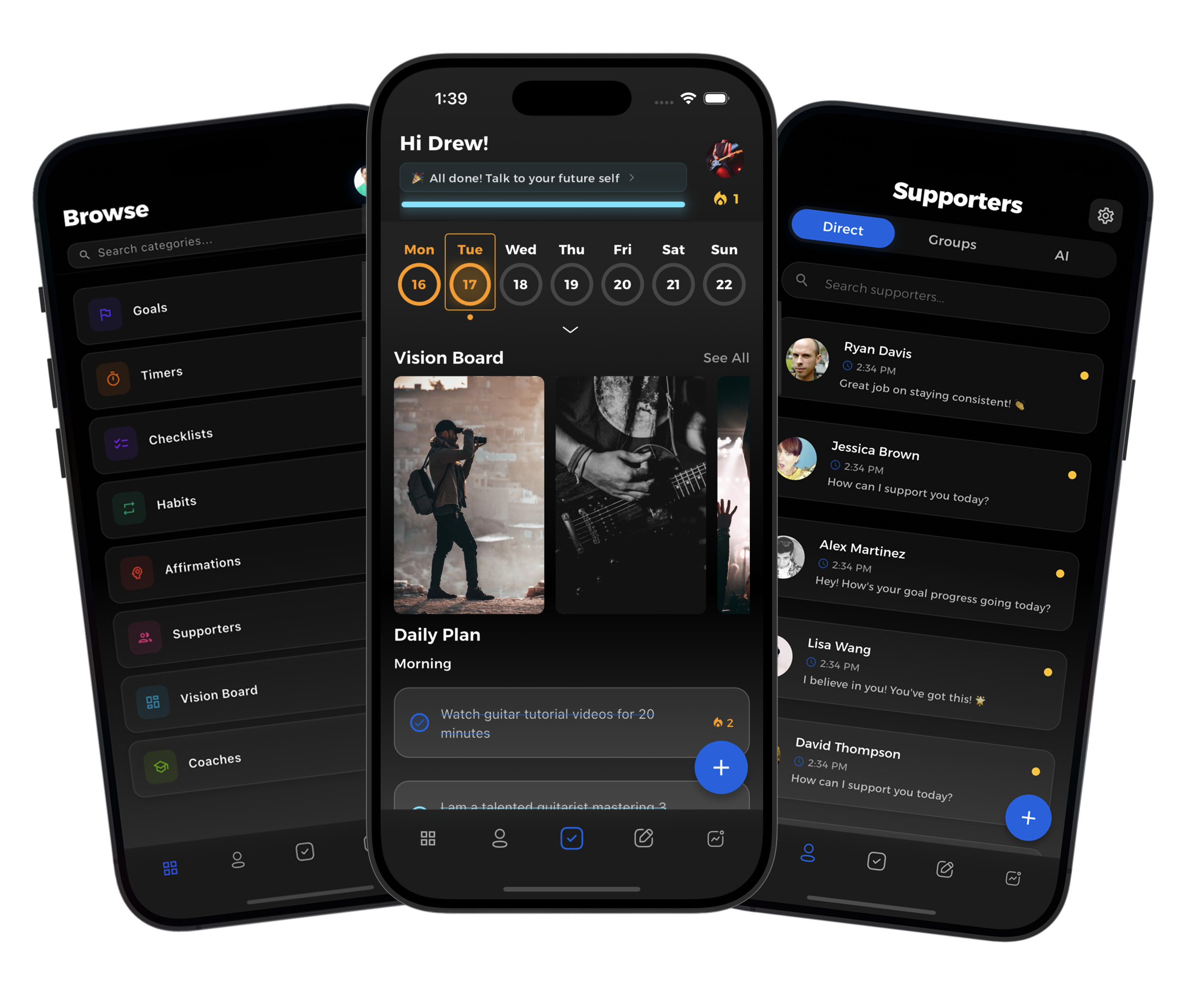 TXME App Interface - Goal tracking and accountability